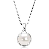 DENGGUANG Simple Pearl Necklace for Women, 925 Sterling Silver Freshwater Cultured Single Pearl Pendant Necklaces, Anniversary Birthday Wedding Jewelry Gifts for Mom Wife Daughter