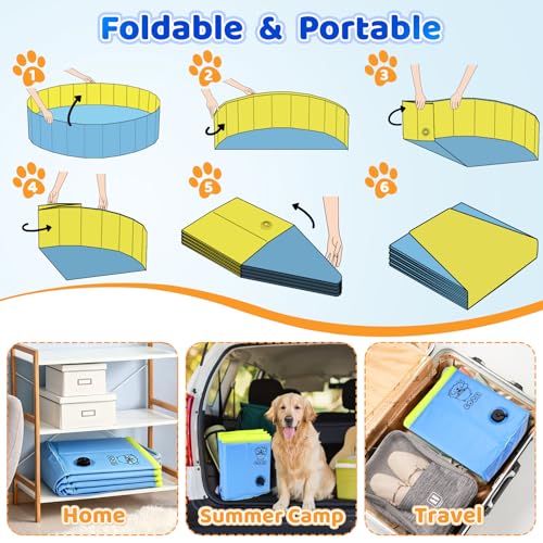 COZII Dog Paddling Pool, 120 x 30cm Dog Pool Foldable, Large Paddling Pool for Dogs Non-Slip, Upgraded Durable 6mm PP Board & Hard PVC, Portable Swimming Pool for Kids, Doggy, Pets
