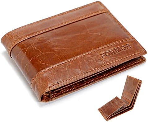 FONMOR Oil Wax Leather Wallet Brown small Men's Wallets Fashion Card Holder Purses