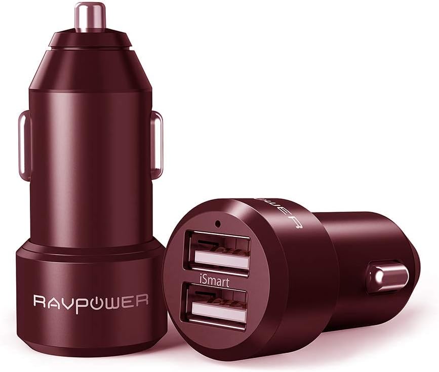 Pradory Car Chargers [2 Pack] 24W 4.8A Metal Dual USB Car Adapter with iSmart 2.0, Compatible iPhone Xs Max XR X 8 7 Plus, Ipad Pro Air Mini, Galaxy S9 S8 S7 Edge Note, Nexus, LG, HTC and More Red