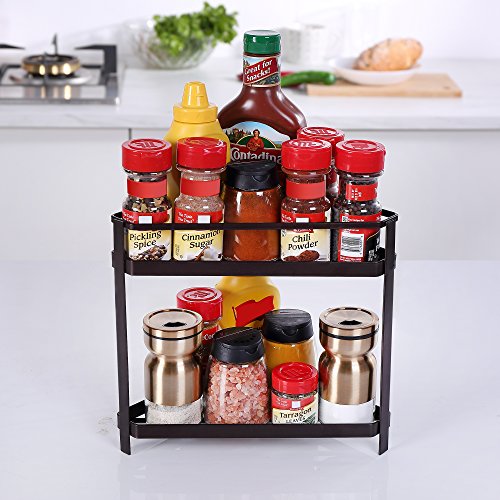 2 Tier Countertop Corner Spice Rack Organizer,GONGSHI Kitchen Counter Stand Seasoning Shelf