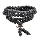 JOVIVI 6mm Natural Lava Rock Stone Healing Gemstone 108 Buddhist Prayer Beads Tibetan Mala Bracelet Necklace