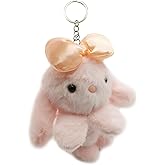MBZRQKZS Cute with Bow Plush Rabbit Keychain Soft Pompom Key Ring for Women Decoration