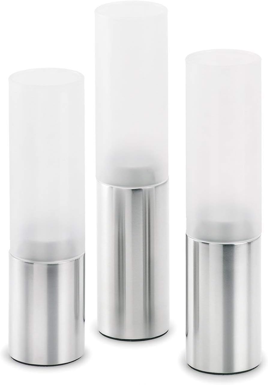 SKS Design GmbH (Blomus) (VSS) Faro Tealight Holder Set, Stainless-Steel, Transparent/Silver, 5.1 x 5.1 x 25 cm