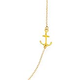 HotMixCold Handmade Small Sideways Anchor Necklace, Thin Delicate Anchor Chain Pendant Necklace, Silver and Rose Gold Nautical Jewelry