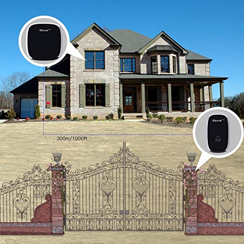 Timbre Inalámbrico Para Exterior, Timbre Impermeable con 1 Transmisor y 1 Receptore, Alcance a 300m, 36 Melodías, Volumen Ajustable, Timbre para Ancianos, Casa, Oficina, Hotel,con LED Flash(Negro)