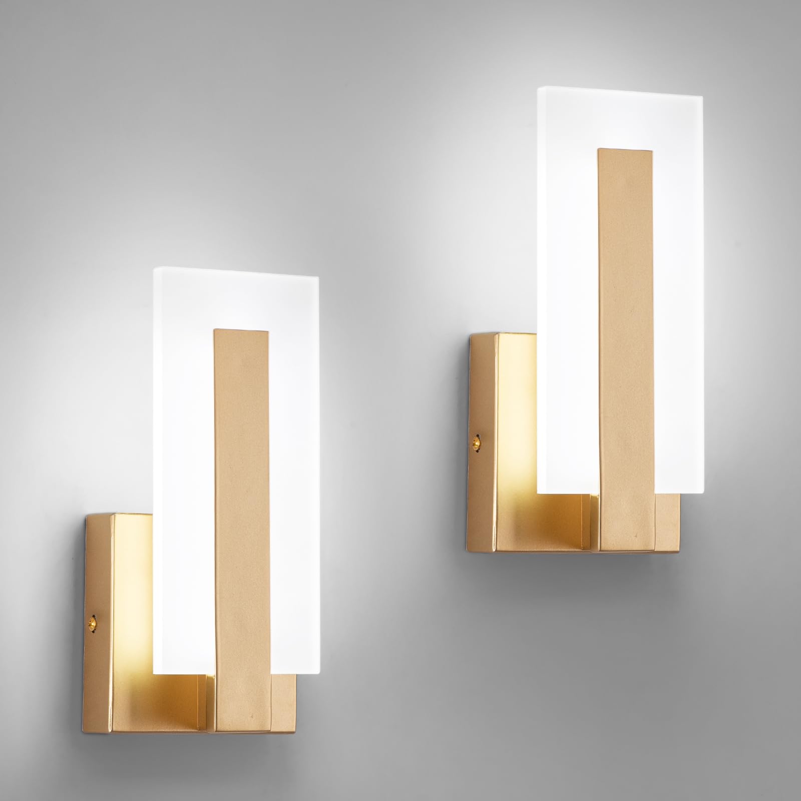 Photo 1 of JERANDO Modern Wall Sconces Set of Two, Indoor Wall Mounted Lighting Fixture, 6000K Cool White Hardwired LED Wall Light, LED Acrylic Gold Wall Sconce for Living Room, Corridor, Bedside