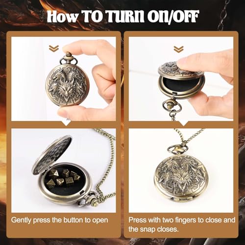 D&D Dice Set,7PCS Metal Dice for Dungeons and Dragons,Mini Dice Set with Pocket Watch Case,Role Playing Board Games Accessories (Dragon, Bronze)
