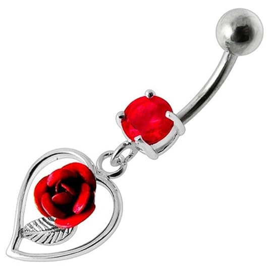 Bauchnabel-Piercing Schmuck Stecker 925er Silber Herz & Rose Rot