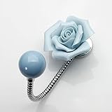 Beautiful 3D Flower Ceramic Wall Coat Hook , Chrome Decorative Robe Hook, Scarf, Bag, Towel, Hat etc for Kitchen Bathroom Office - YL00006 (Rose Light Blue)