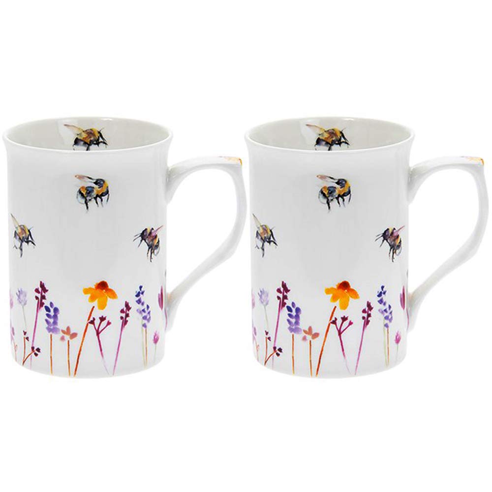The Leonardo Collection Jennifer Rose Gallery Busy Bees Mugs Set of 2 for Hot Drinks | Fine China Printed Coffee Cups for Kitchen & Home | Reusable Tea and Coffee Mugs for Every Occasion