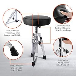 Pyle Adjustable Drum Throne Stool-Portable with