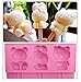 Ice Pop Molds Lollipop Ice Cream Bar Mold Popsicle Maker, Bear Cat Rabbit 3 Cavities Reusable Silicone Tray, Fun and Creative for Kids and Family