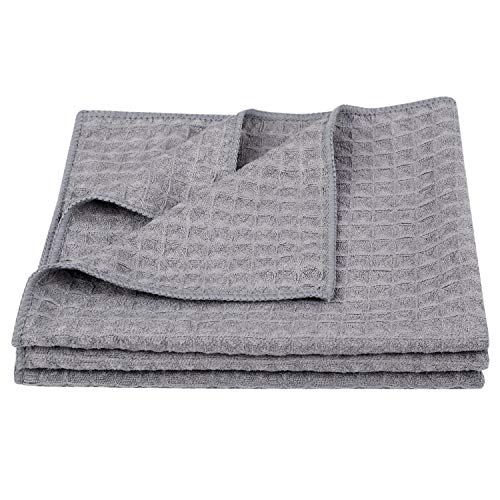 Lifaith Microfiber Thick Waffle Weave Kitchen Towels Dish Cloth 3 Pack 16inch X 19inch (Gray)