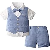 OBEEII Toddler Boys Gentleman Outfits Baby Kids Baptism Photoshoot Clothes Short Set Formal Wedding Ring Bearer Outfits