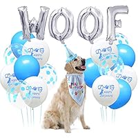 HUATK Dog Birthday Party Supplies - Dog Birthday Bandana Scarfs with Cute Doggie Birthday Party Hat，WOOF Letter Ballons，15 pcs Latex Balloons Dog Party Decorations