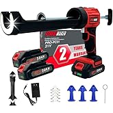 PROMAKER Cordless Caulking Gun, 21V Caulk gun w/ 2 Batteries, LED Light, Adjustable Speed, 3 Nozzle Adapters, 5 Knife Heads, 10 Oz Capacity, 550Lb Pushing Force, Caulk Tool Trowel & Scraper