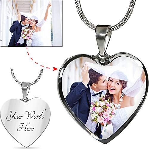Personalized Necklace with Your Custom Name & Photo - Customized Necklace for Valentine Gift with Heart Pendant & Engraved Text & Name on Back - Best Gift for Women