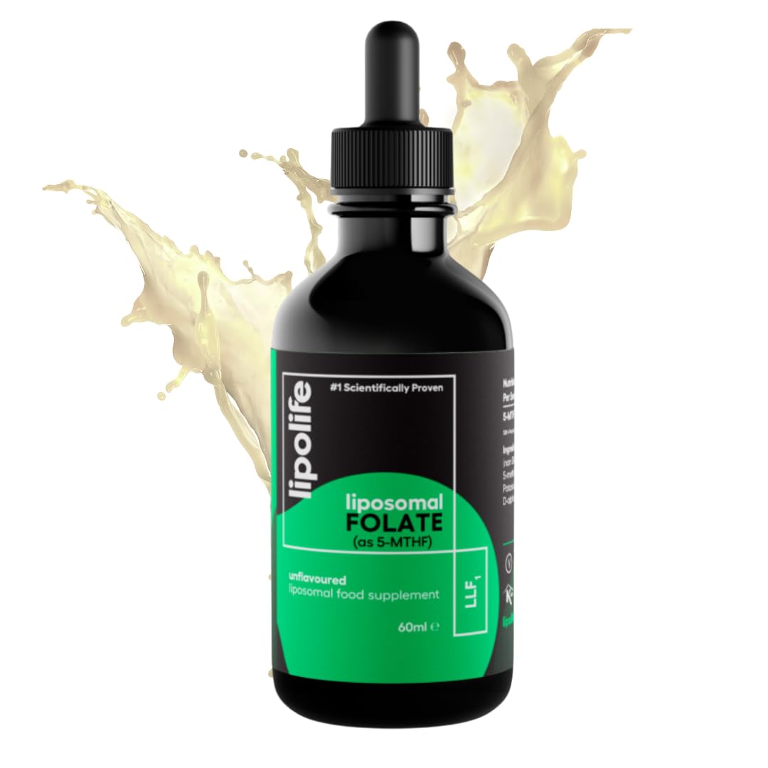 Liposomal Liquid folate (as 5-MTHF, The Active Form of folic Acid.) Advanced Nutrient delivery System, Made in The UK by lipolife. 60ml = 60 Servings. 500mcg of folate per 1ml. LLF1