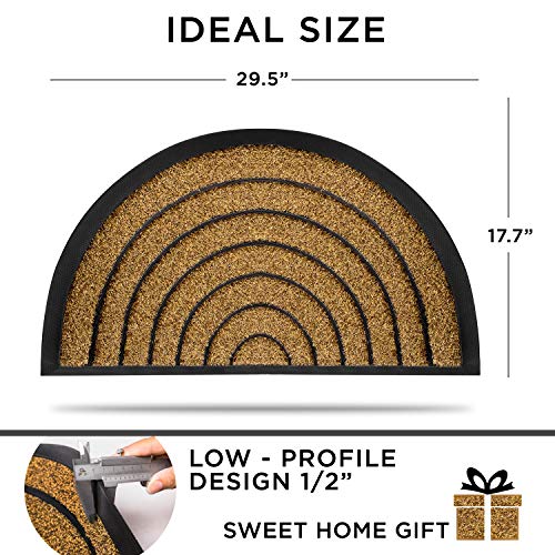 Extra Durable Striped Front Door Mat - Half Round Rug Entry Door Mat - Non-Slip Waterproof Thin Doormat Outdoor/Doormat Indoor (30 x 18) - Inside Doormat and Back Door Mat - Easy Clean Door Rug