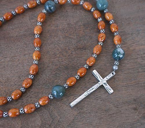 Catholic Gemstone Rosary featuring Riverstone and Moss Agate