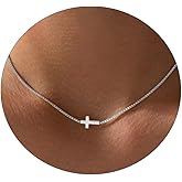 VIROMY Gold Cross Necklace for Women 14K Gold Plated Cute Sidways Cross Pendant Choker Necklaces Simple Trendy Everyday Jewelry for Women