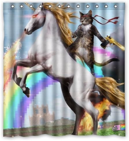 Personalized Funny Unicorn and cat Shower Curtain, Shower Rings Included 100% Polyester Waterproof 66" x 72"