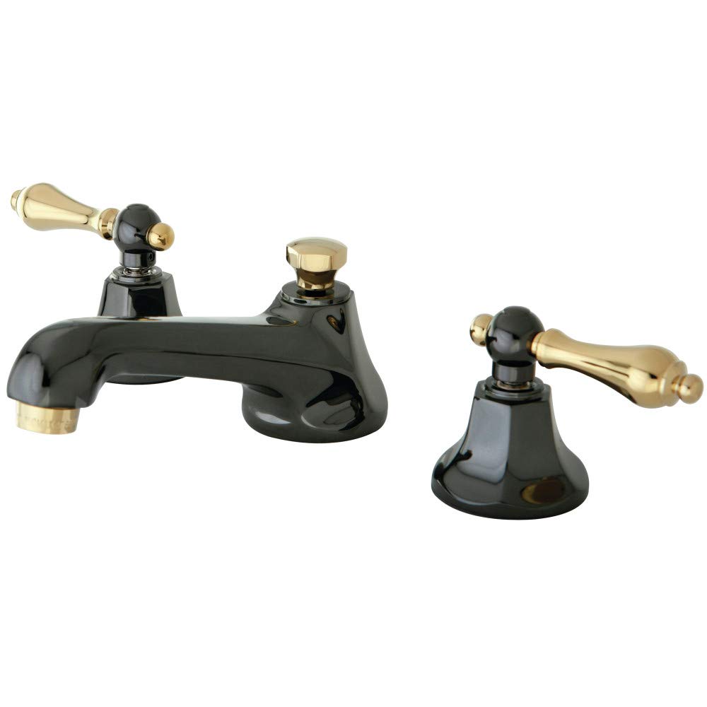 Photo 1 of Kingston Brass NS4469AL Water Onyx Widespread Bathroom Faucet, 5-1/2 inch in Spout Reach, Black Stainless Steel/Polished Brass