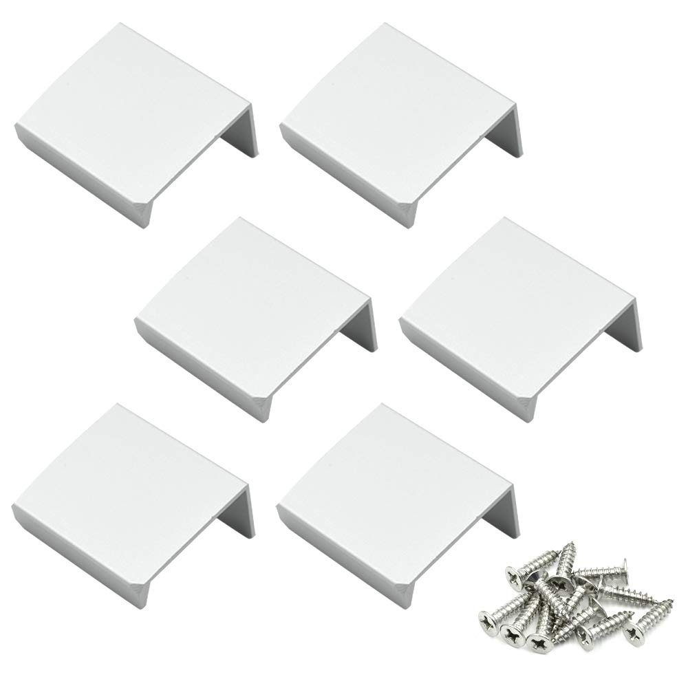Photo 1 of LC LICTOP Edge Pull Handles for Cabinets, 1.38 Inch Aluminum Alloy Finger Tab Pulls, Concealed Drawer Handles for Kitchen, Dresser, Wardrobe, 0.63 Inch Hole Spacing, 6Pcs Silver Edge Pulls