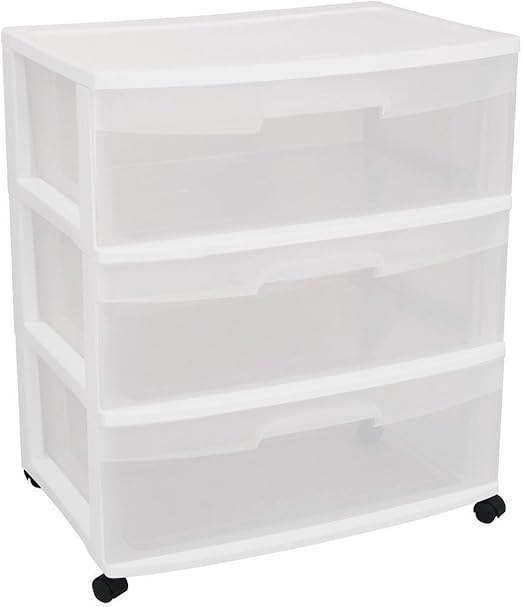 Amazon Com Sterilite 29308001 Wide 3 Drawer Cart White Frame
