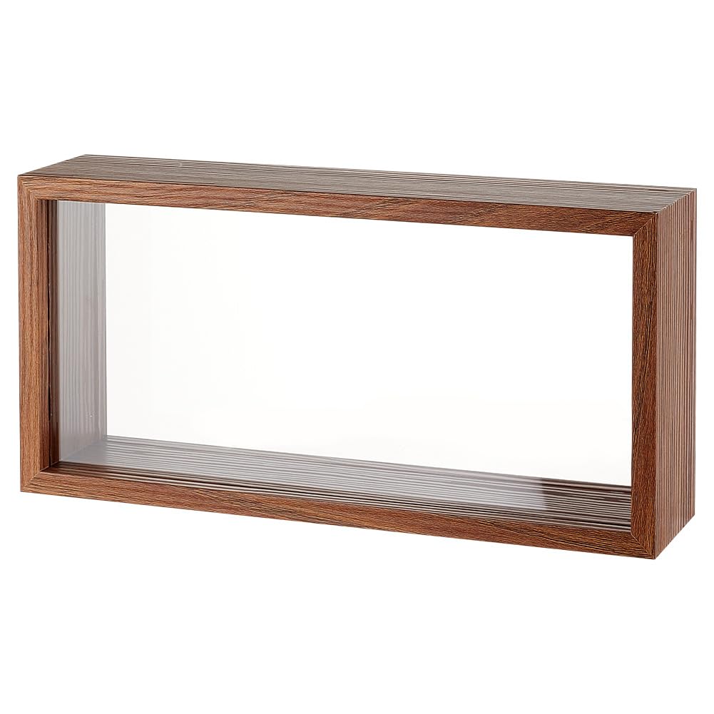 OLYCRAFT 25.9x12.6x6cm Rectangle Shadow Box Wood Shadow Box Display Case Shadow Box Frame with Double Sided Clear Acrylic Window for Dried Flowers Leaves Specimen -- Walnut Brown
