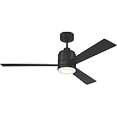 Craftmade McCoy 4-Blade 52" Flat Black Finish Ceiling Fan with Optional LED Light Kit & Hard Wired, 4 Speed Control Included
