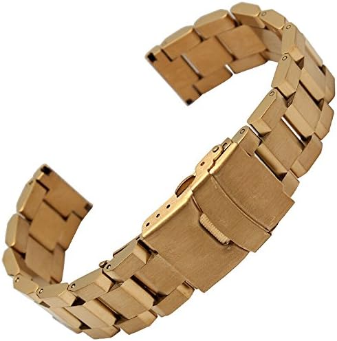 MSTRE BXG3 Stainless Steel Link Wrist Watch Band Bracelet Strap Replacement Double Locking Clasp For Armani/Luminox/Jeep Wrist Watches (22mm, gold)