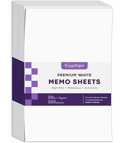 Half Letter Size Copy Paper - 8.5 X 5.5 Inch Memo Sheets, 20lb Weight, 500 Sheets
