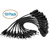 ClearMax 3 Prong Power Extension Cord - Cable Strip Outlet Saver - 18AWG - 1 Foot (10 Pack | Black)
