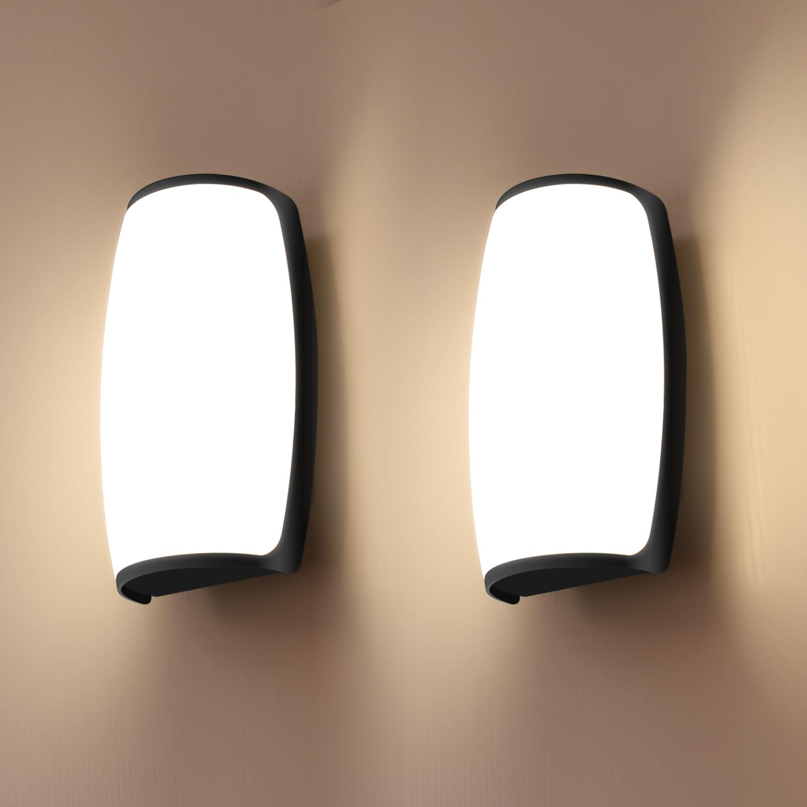 FUDESY 12W 3000k LED Outdoor Wall Light, 1250Lm Warm White Wall Mounted Lamp, IP44 Waterproof Bulkhead Light Light Fitting with Black Trim for Front Door, Patio, Hallway, Corridor, Porch - 2 Pack