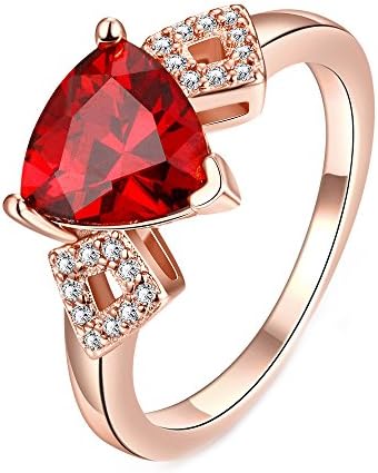 JL Pretty 18k Rose Gold Plated Womens Charm Jewellery Ring Fashion Red Zircon Ring Finger Size 7
