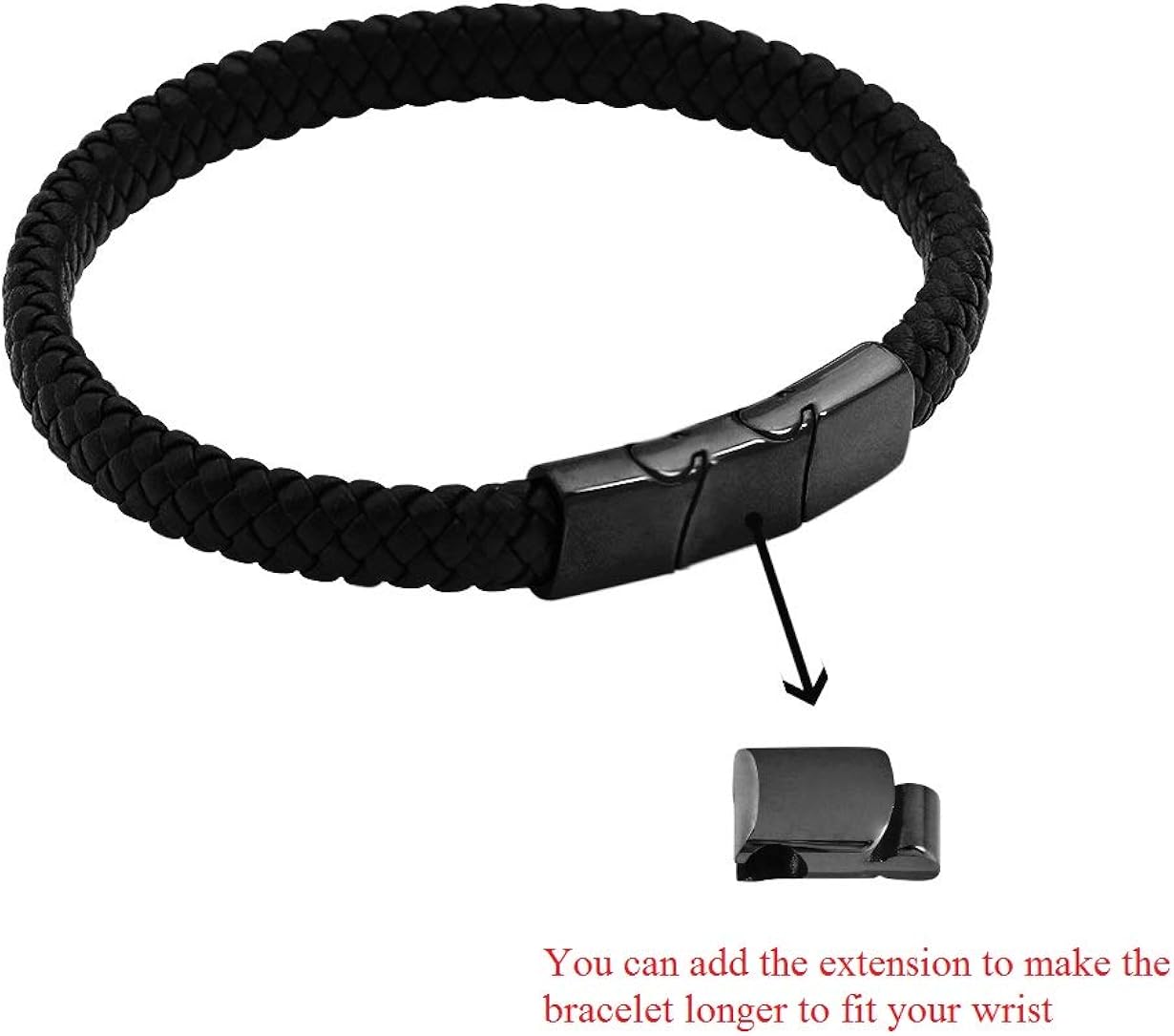 Geoffrey Beene Men's Braided Genuine Leather Bracelet with Stainless Steel Magnetic Closure, Black: Clothing