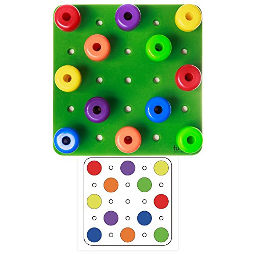 Toddler Peg Board Sensory Montessori Fine Motor Skills Educational Toys - 30 Stackable Pegs + Pattern Card + Drawstring Backpack + E-Book