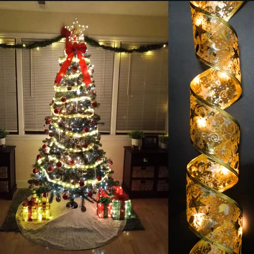 HomeKaren Ribbon Lights for Christmas Tree 32.8Ft with 100 Led, Battery Operated Christmas Lighted Ribbon Decorations Clearance for Tree with Timers, Ribbons Decor Light Up for Tree Mantle Stair