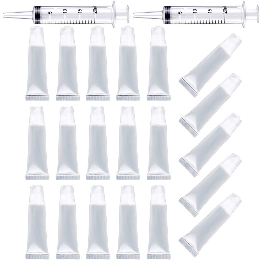 15 ml Empty Refillable Mini Clear Lip Gloss Balm Cosmetic Containers Makeup Accessories Soft Empty Tubes 20 Pcs+2Pcs Syringe : Beauty