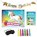 Unicorn Favors Pin The Horn On The Unicorn Birthday Game - Unicorn Party Supplies with Bonus Glitter Happy Birthday Unicorn Banner Decorations (Gold)
