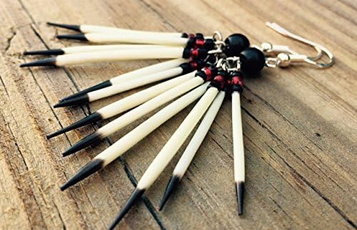 Red and Black Porcupine Quill Clustered Earrings