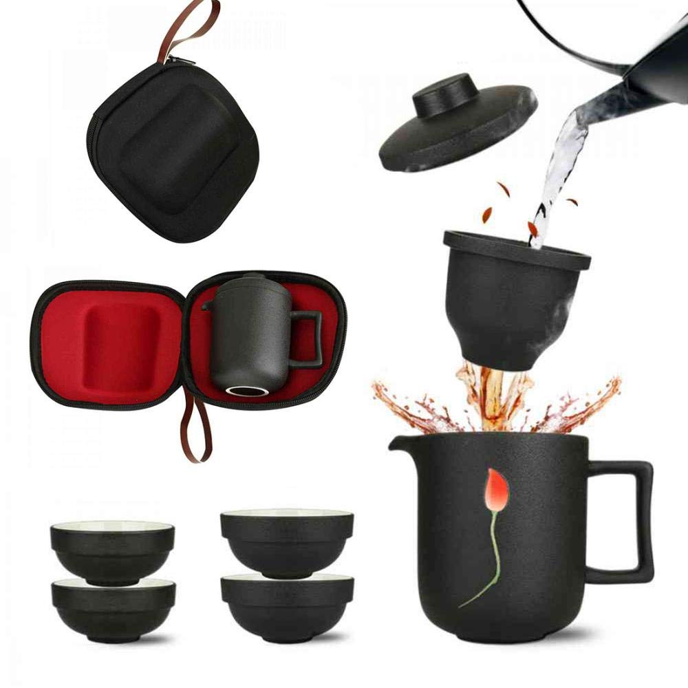 Juego De Tetera Con 4 Tazas De Ceramica Con Infusor Para Te De Hojas Sueltas O Te En Flor Hecho A Mano Lotus Estilo Japones Chino Juego De Te Kungfu Portatil De