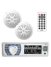 Kit de altavoces y receptores marinos   Tablero de instrumentos LCD integrado en el tablero Bluetooth y micrófono con sistema de radio AM FM 5.25 '' Altavoces a prueba de agua (2) Lectores MP3   USB   SD y control remoto   Pyle PLMRKT36WT