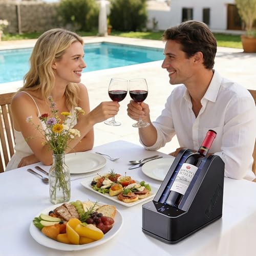 Electric Wine Cooler for Table & Bar - Precision Cooling without Ice - 24 Hours Continuous Operation for Wine & Champagne - Fits 750ml Standard Bottles & Various Champagne Sizes - Gift Idea