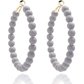 ZENZII Beaded Hoop Earrings Bohemian Circle Round Bead Earrings Chic Dangle Earrings for Women and Girls