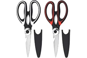 HZXSDEG Kitchen Shears 2 Pack, Premium Heavy Duty Shears, Multi Purpose Strong Stainless Steel Kitchen Utility Scissors with Cover for Poultry, Fish, Meat, Vegetables Herbs, Bones