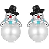 Shysnow Christmas Earrings for Women 925 Sterling Silver Small Cute Santa Hats Snowman Christmas Tree Deer Bow Holly Stud Earrings with Zirconia Winter Holiday Xmas New Year Jewelry Accessory