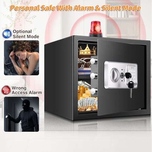 30 L Safe Fireproof with Fireproof Waterproof Wallet, Digital Home Safe with Removable Shelf and Alarm System, Wall Safe, Furniture Safe for Jewellery, Cash, Medication, A4 Documents